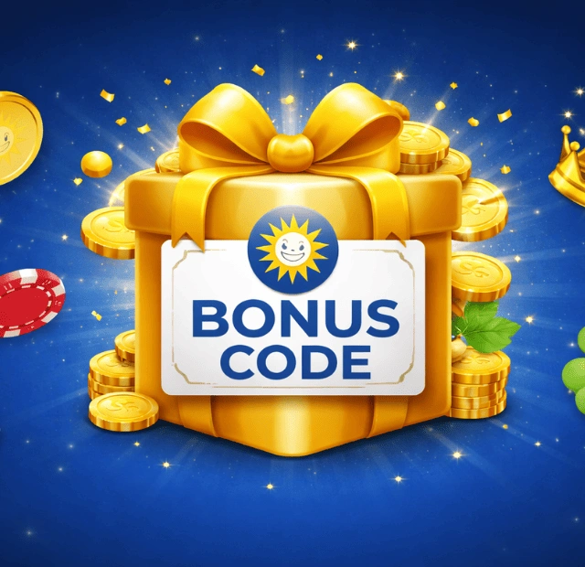 Merkur Slots bonus code promotion showing a golden gift box with coins, highlighting casino bonuses, free spins offers, and exclusive rewards for new and returning players.