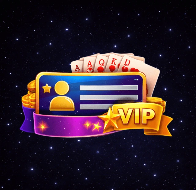 Merkur Slots registration and VIP illustration showing a user profile card, playing cards and VIP badge, representing easy sign-up, deposits and bonus rewards.